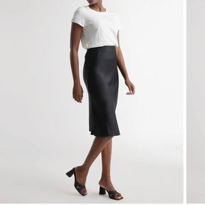 Quince 100% Washable Silk Black Midi Skirt Size Large